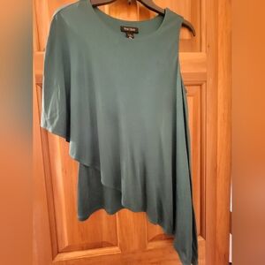 White House Black Market Teal Cap Sleeve Knit Asymmetrical Teal Top Size Small